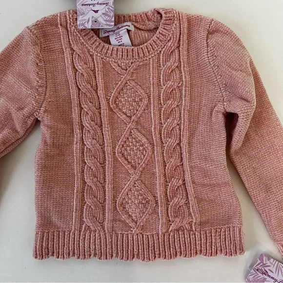 Tommy Bahama Toddler Girl 3 Piece Set- Chenille Sweater, Plaid Skirt & Headband - Picture 3 of 10